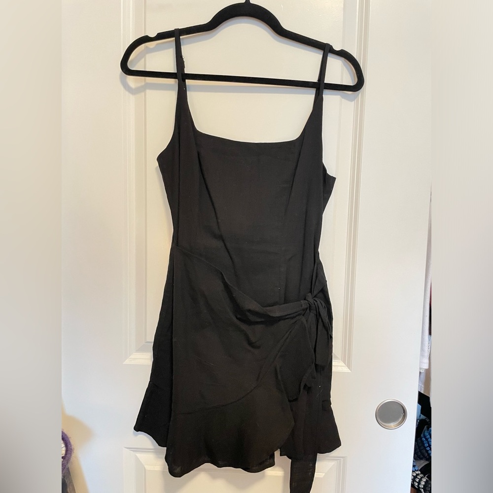 Princess Polly black linen wrap dress